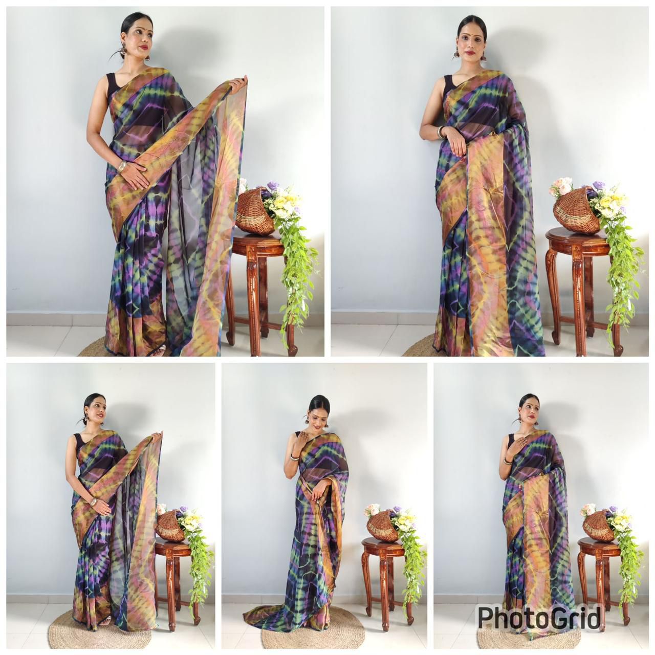 SF 615 Multi Printed Chiffon Designer Readymade Saree Wholesale Shop In Surat